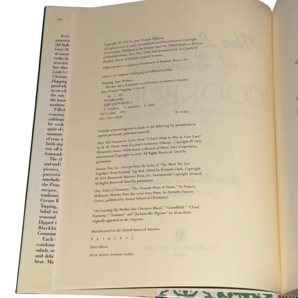 The Lazy Days Of Summer Cookbook By Jane Watson Hopping Hardcover 1995 First Ed - Picture 5 of 5